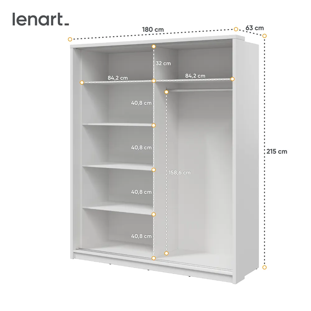 Szafa 2-drzwiowa z lustrem ARTI AR-25 180cm biała - AR25BI