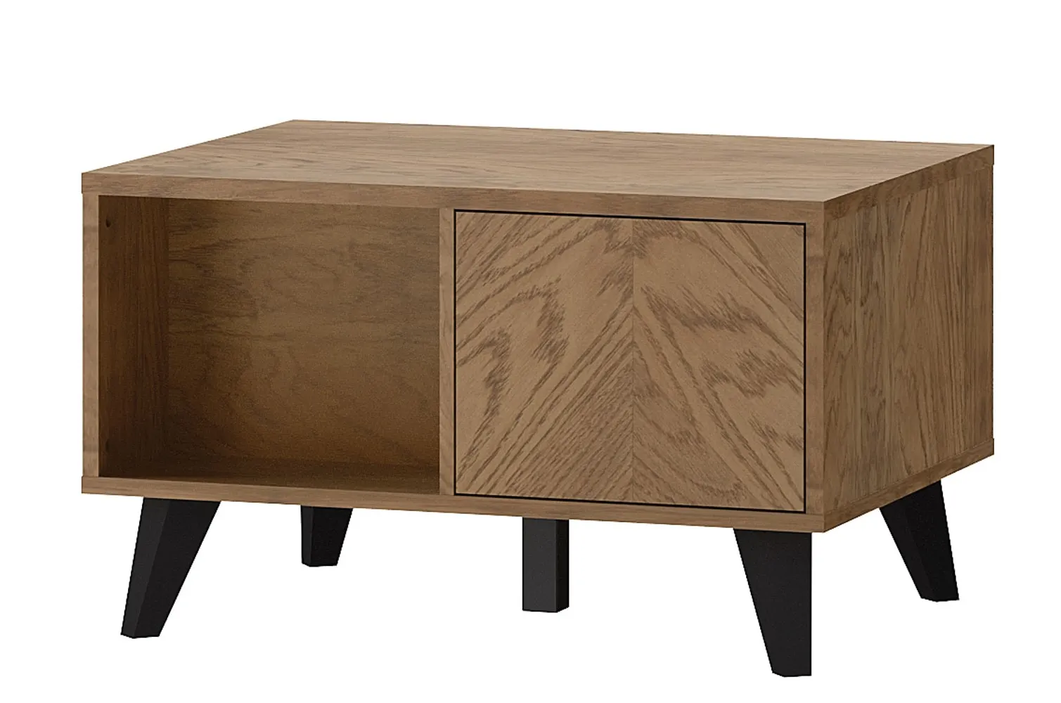 Stolik kawowy z szufladą i półką COZY 41 SZYNAKA - dąb rustical (jodełka), czarny Meble, Kredens, Tabela, Drewno, Szafka