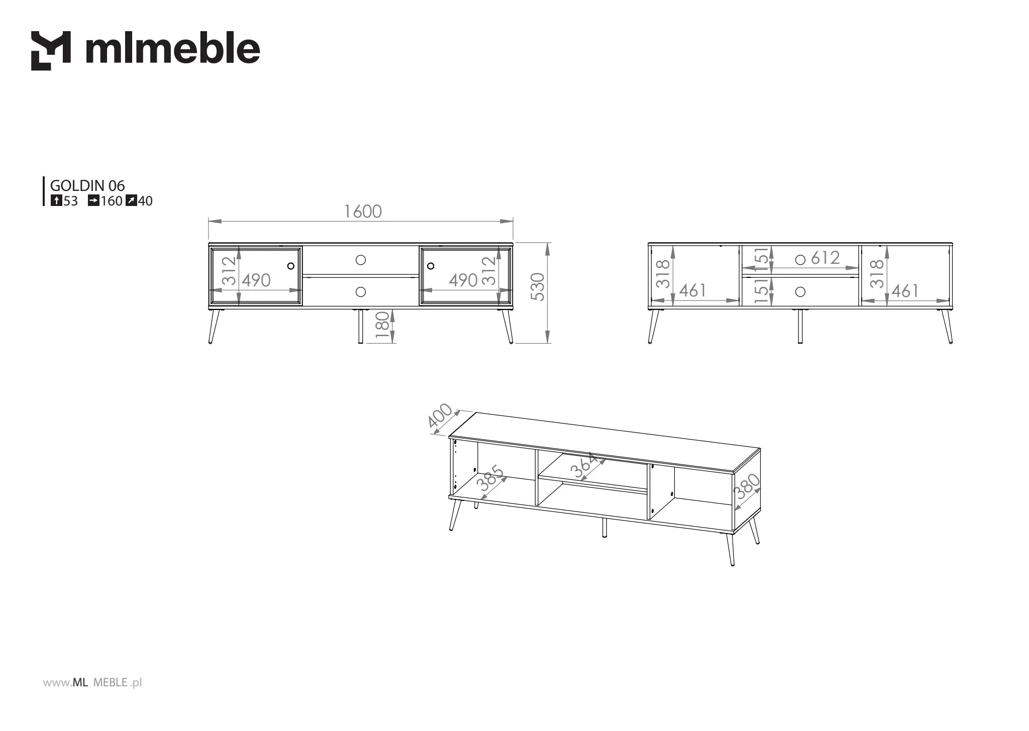 37491-komoda-rtv-goldin-06-bialy-polysk-na-zlotych-nogach-ml-meble Szafka RTV 2-drzwiowa GOLDIN 06 biały połysk na złotych nogach - 1GOLD06-001