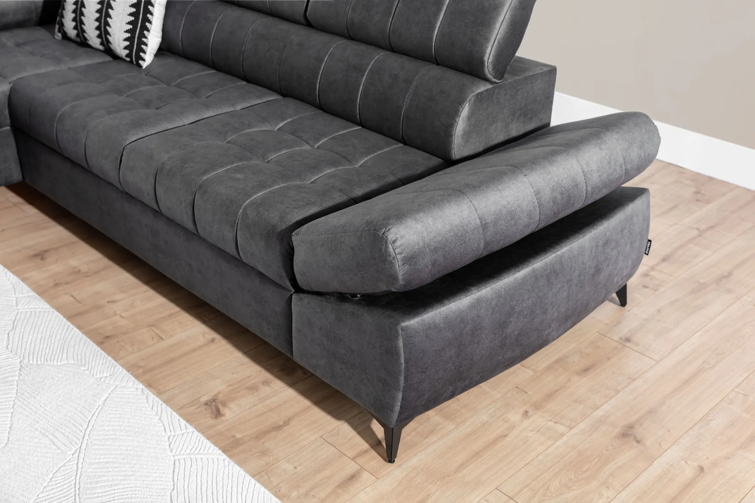 Narożnik rozkładany lewostronny VALORIS (Zetta 305) 280x200 cm regulowane zagłówki i podłokietniki grafitowy - B_162430