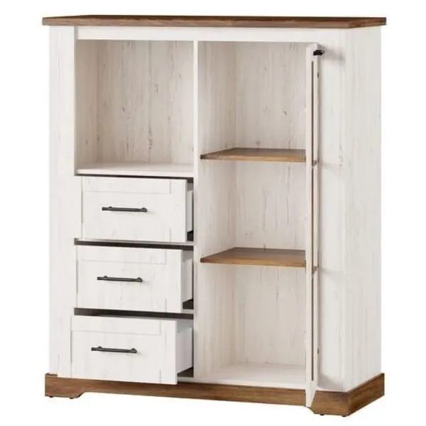 Witryna COUNTRY 15 1-drzwiowa z szufladami i wnęką dąb naturalny biała 137x116x45cm - TH-100-1024