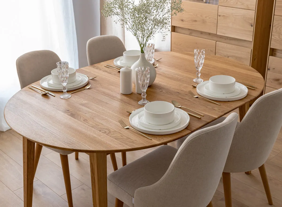 Stół dębowy okrągły ORBETELLO rozkładany 110-160 - dąb olejowany - KULSR110