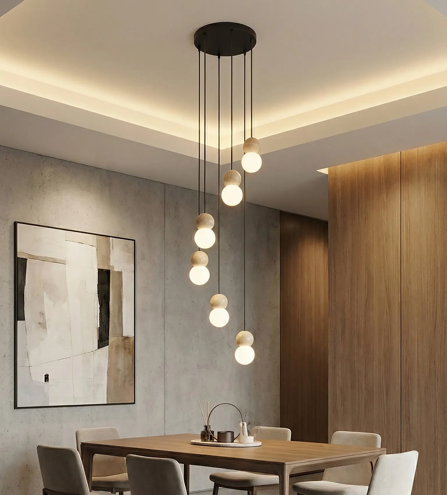 image lampa wisząca, kule LED, hanglamp, system oświetleniowy, jadalnia