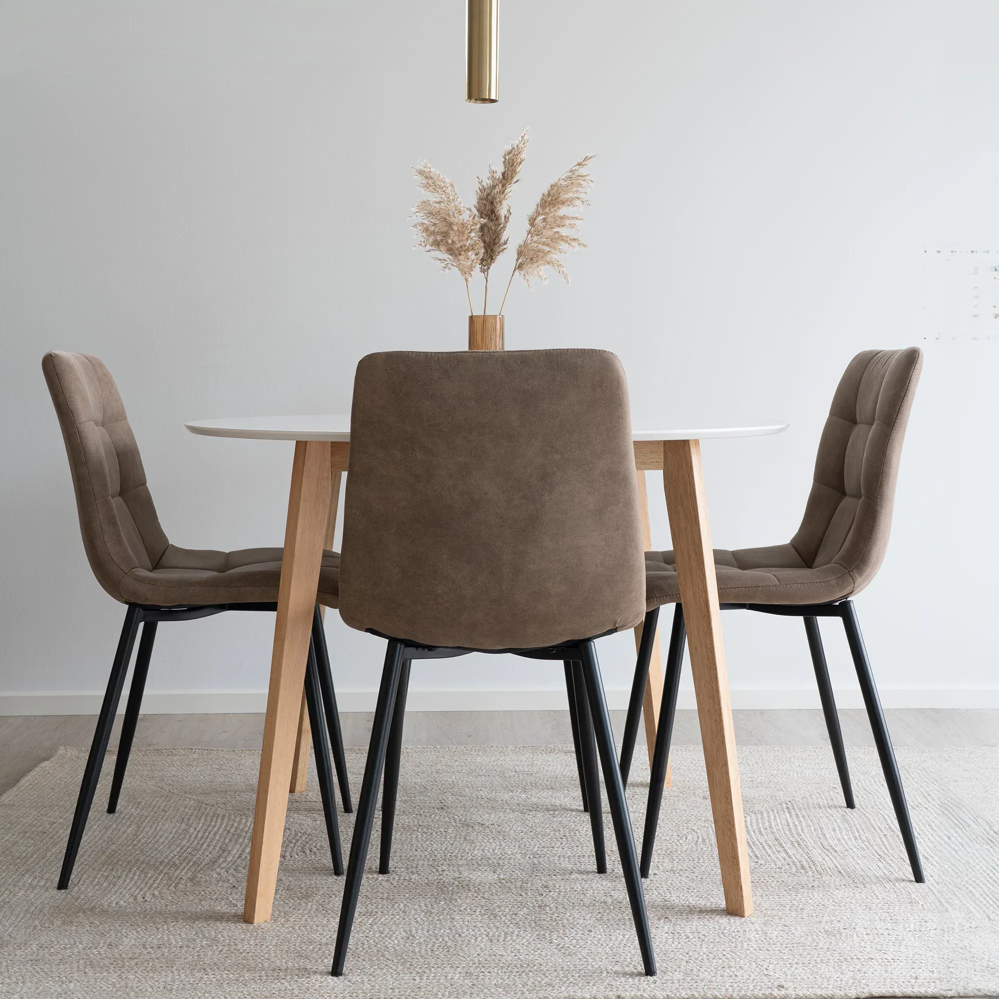 Zestaw VOJENS stół FI105 i 4 krzesła - biały, brązowy - 7771070-S