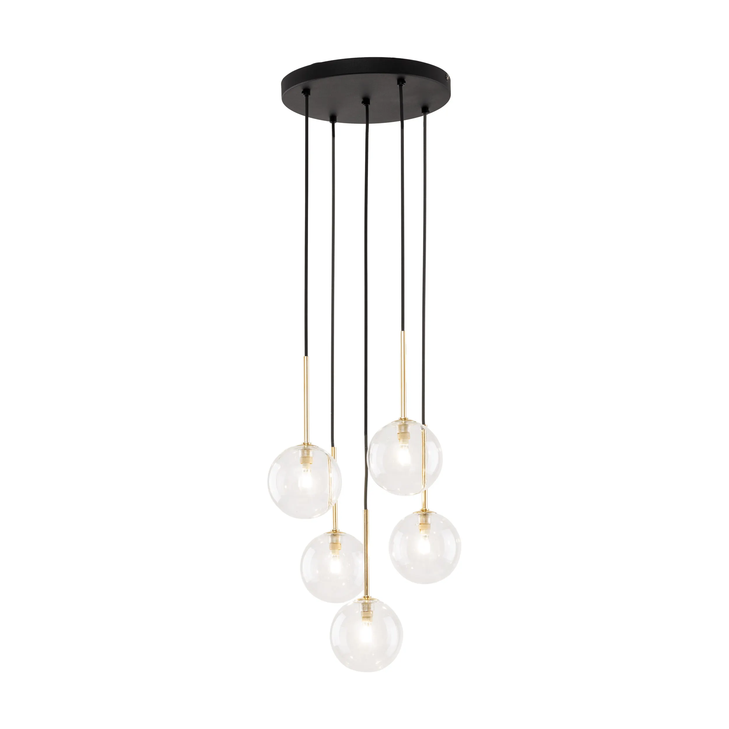 Lampa wisząca NILOS czarna ze złotymi elementami transparentne okrągłe szklane klosze 97x35cm - TK_5943