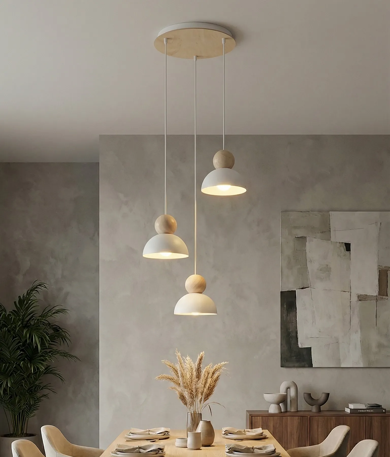 Lampa wisząca KAKI 3Prem biały naturalny - 1677/3PREM