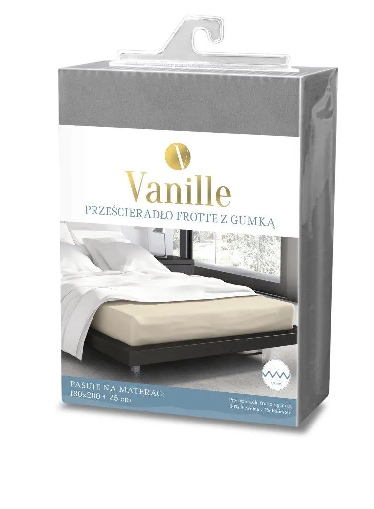 Prześcieradło frotte z gumką VANILLE 180X200+25 bawełna 80% ciemnoszary - FARO_20545