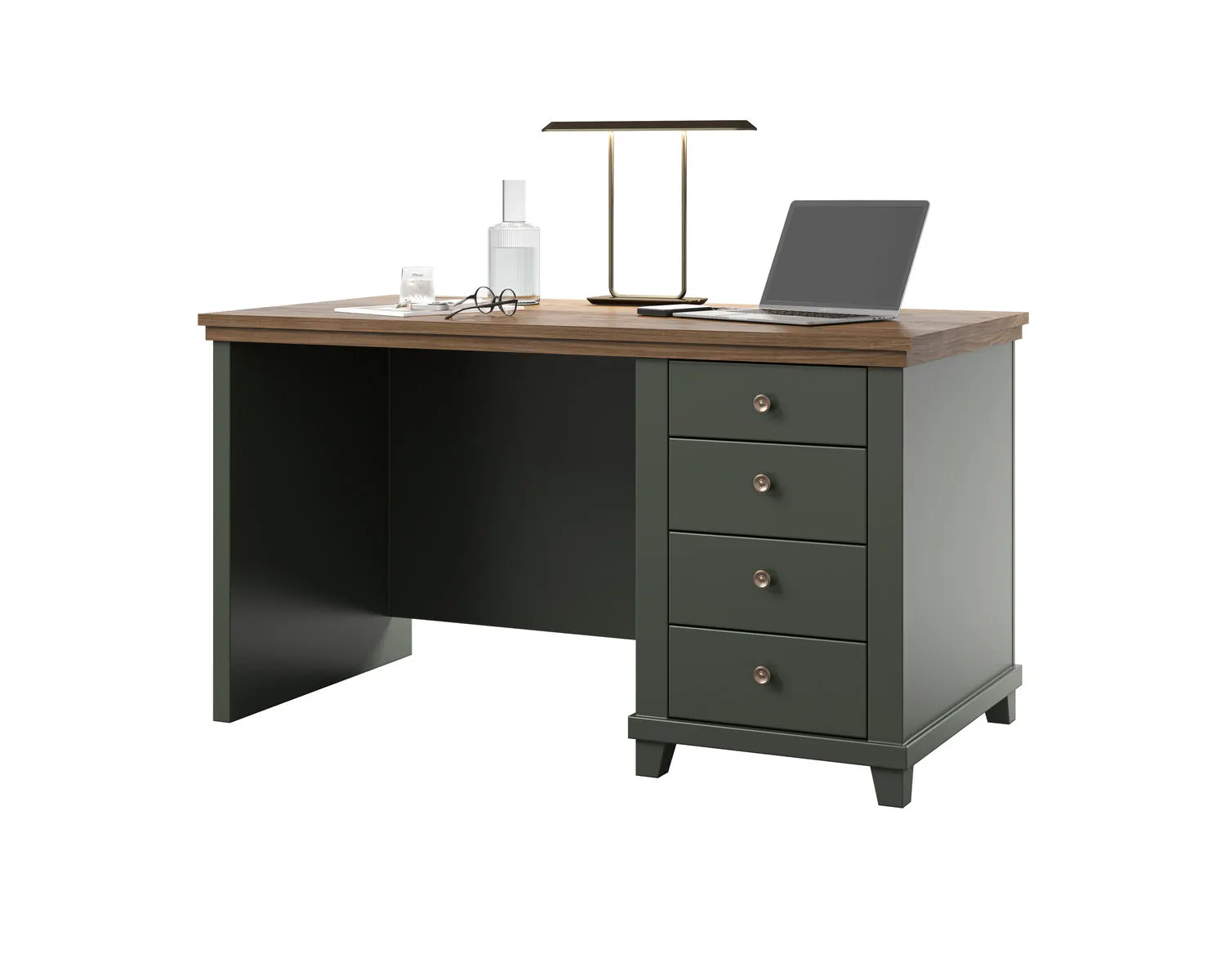 Biurko z szufladami EVORA 140x70 ciemnozielone/dąb Lefkas - 24ZRJU03