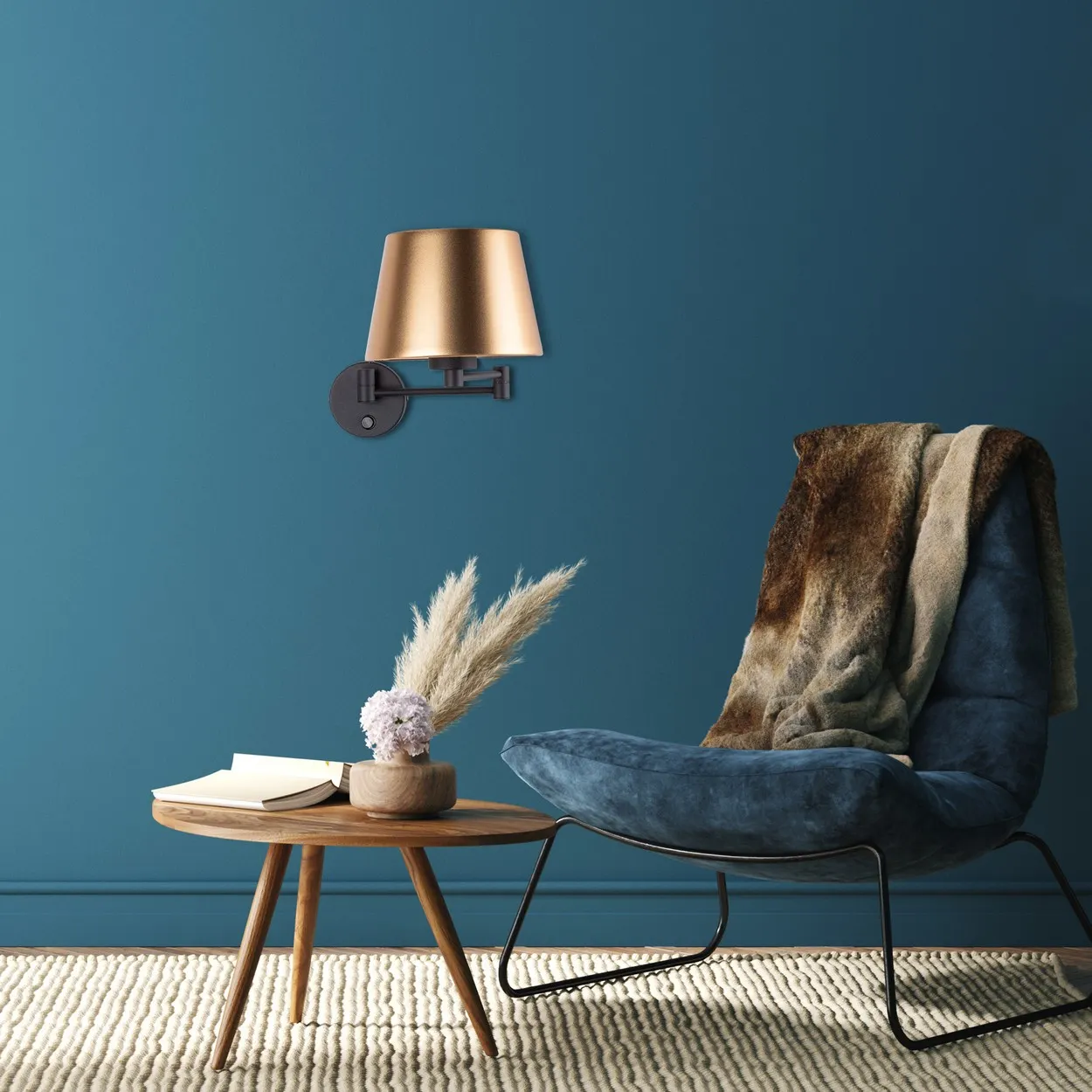 Kinkiet GLORY czarny ze złotym abażurem regulowany z włącznikiem 49x19cm - TK_6482