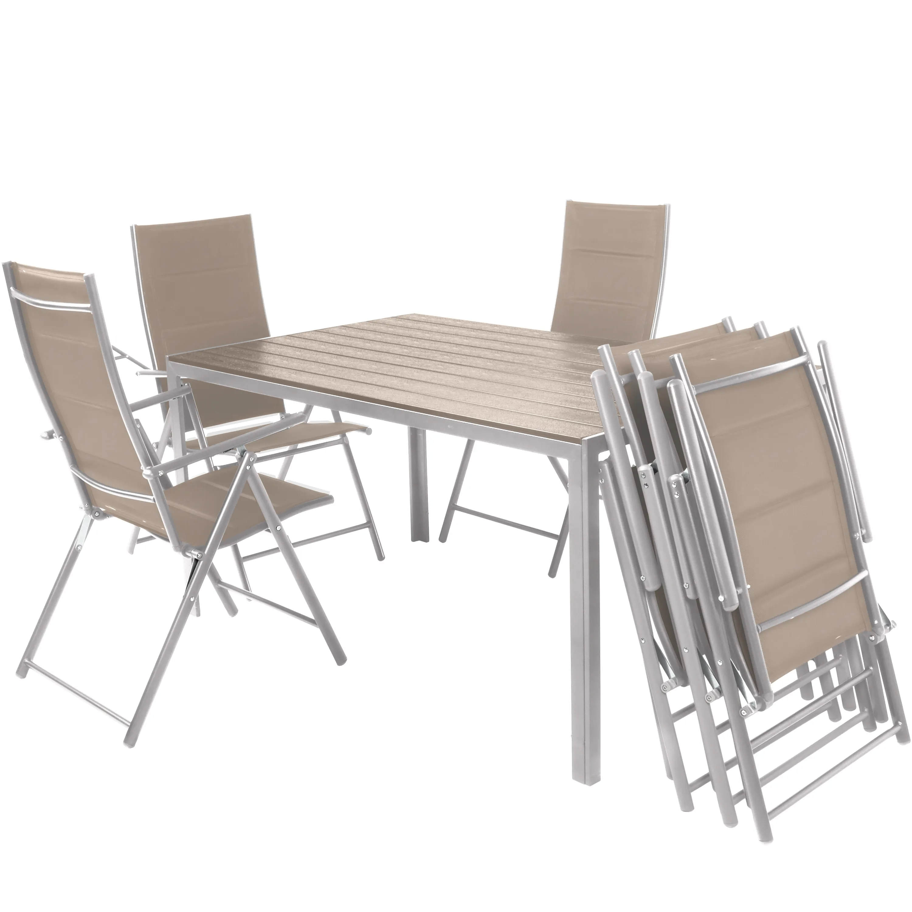 Zestaw Mebli Luxury stół 150x90cm + 6 składanych krzeseł beżowo-srebrny - DLG_92092