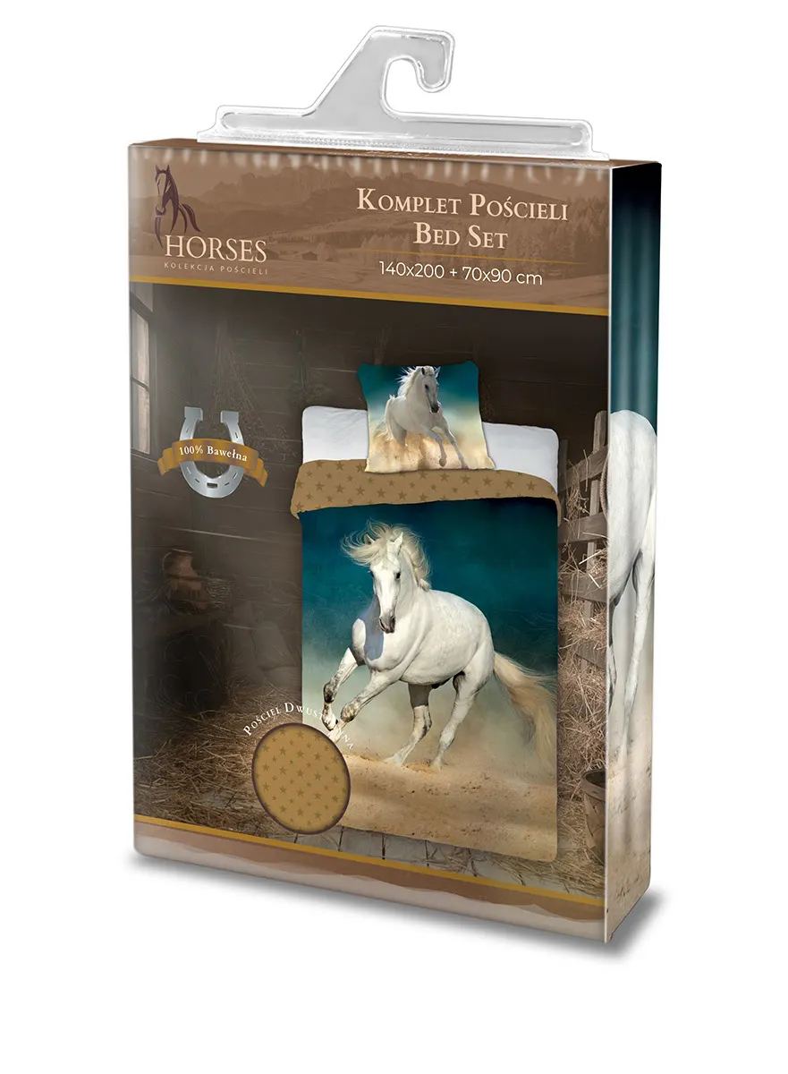 Pościel młodzieżowa komplet HORSES 001 BIAŁY KOŃ 140X200+70X90 wielokolorowy - FARO_24527