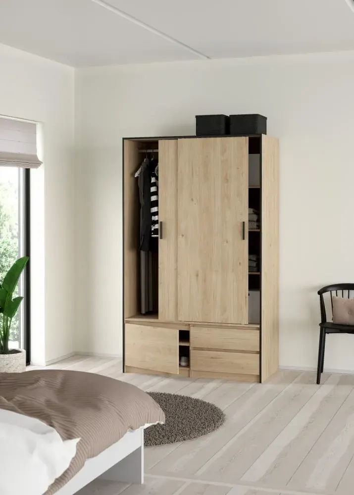 Szafa przesuwna 2-drzwiowa z 2 szufladami LINE 120 cm Jackson Hickory - TV_74334HLHL