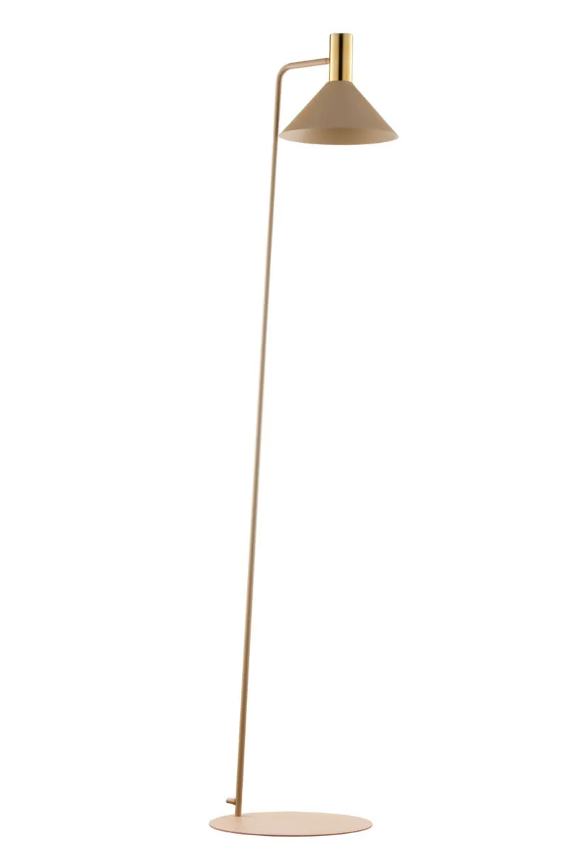 lampa stojąca, lampka podłogowa, metalowa lampa, kolor beżowy, lampka z kloszem