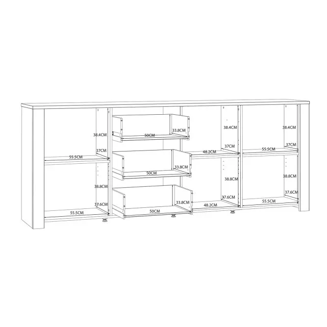 Komoda 3-drzwiowa z 3 szufladami CHISBURY P - dąb riviera, modrzew jasny sibu - BHLK241R-M482