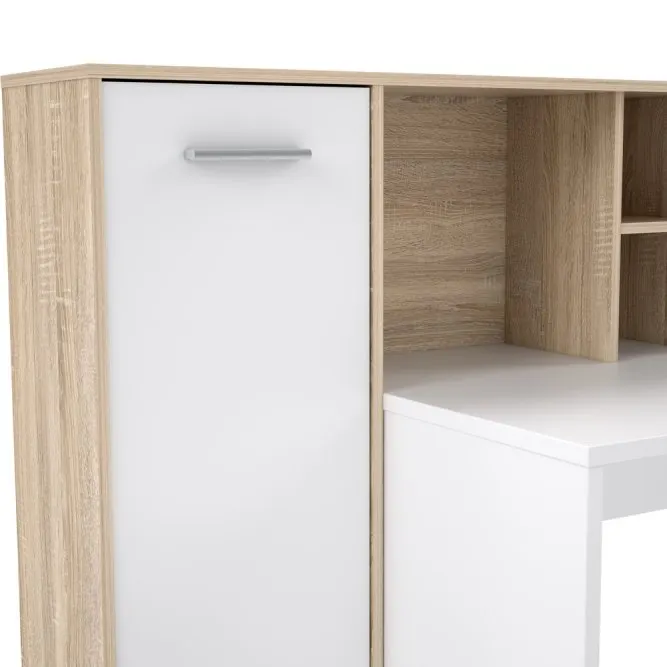 Biurko NET106 narożne z regałem SZ173xW152xG118 cm - dąb sonoma, biały - ERBB541-T29