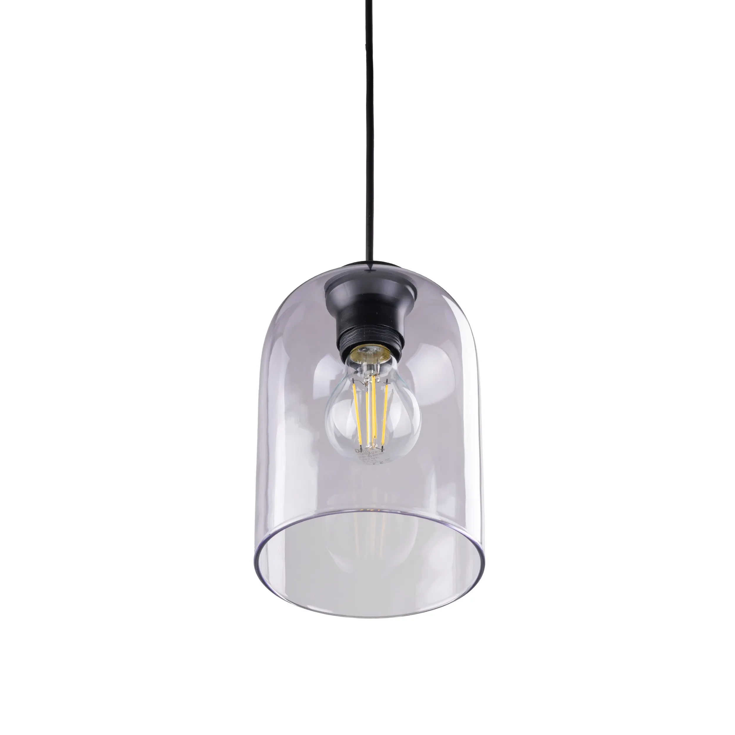 Lampa wisząca MOLLY czarna z fioletowym transparentnym szklanym kloszem 160x14cm - TK_10299