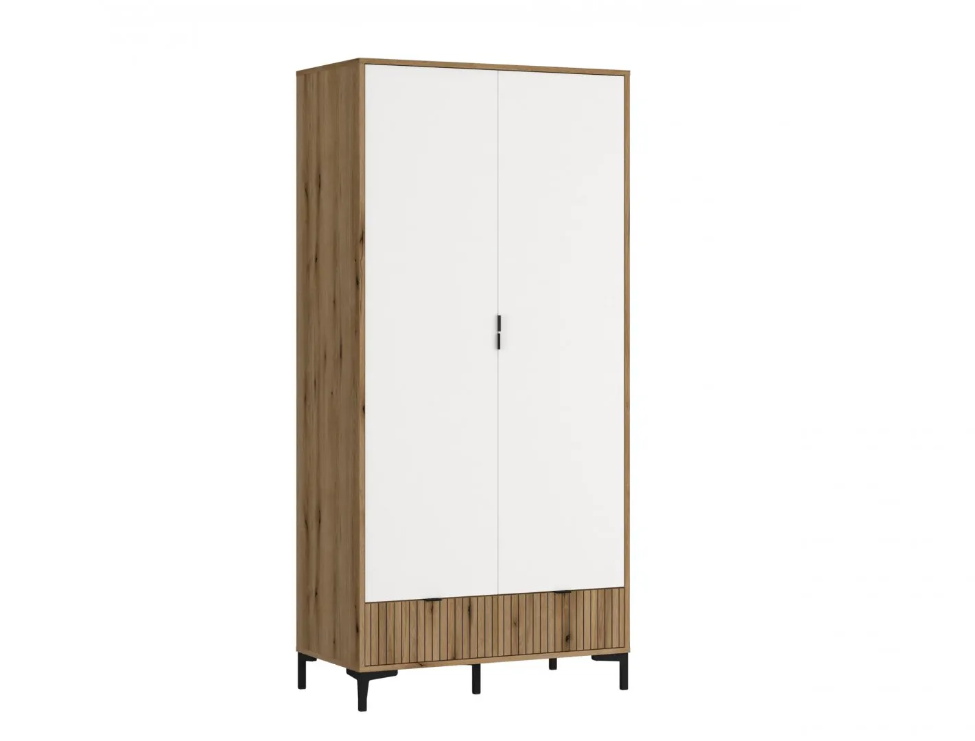 Szafa 2-drzwiowa z 2 szufladami RICKO RIKS01 Biały, Dąb Coast, NADRUK