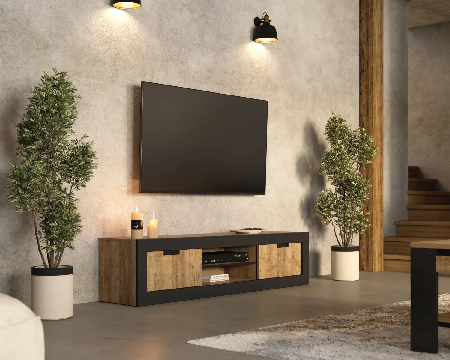 Szafka RTV 2-drzwiowa TUDOR - dąb samdal, czarny - 24WSNZ40