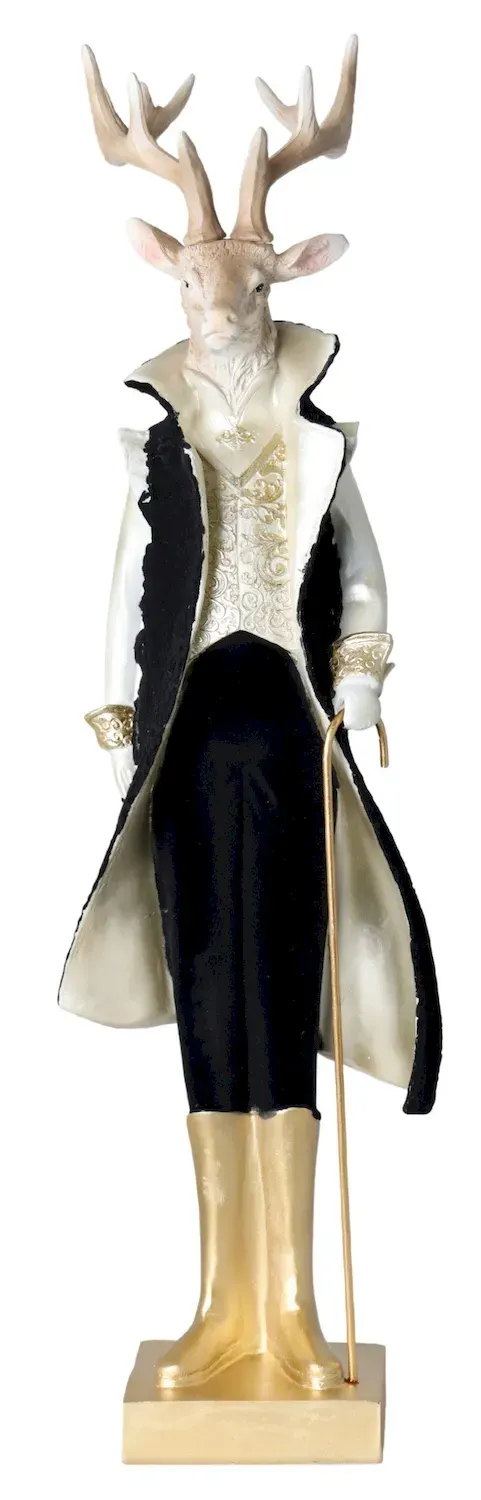 Figurka zamszowy RENIFER Z LASKĄ czarny złoty