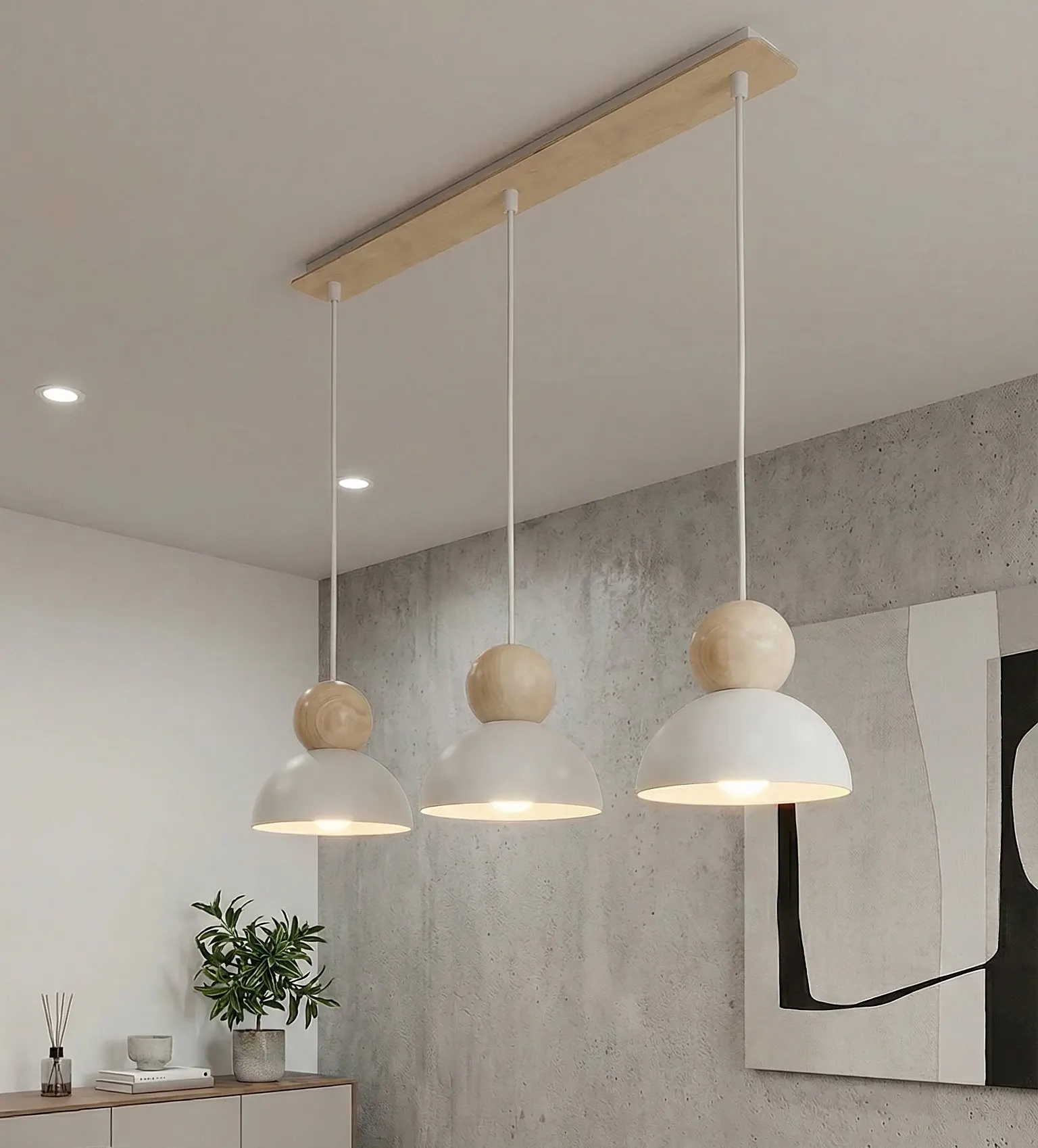 Lampa wisząca prosta KAKI 3 biały naturalny - 1677/3