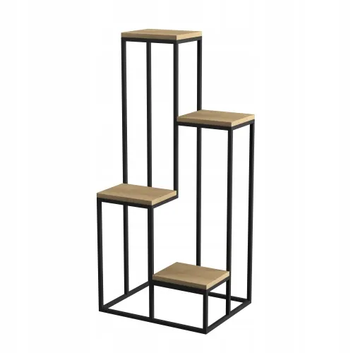 Kwietnik stojący 4-poziomowy TULUZA 40x40x112 czarny naturalny Półka, Meble
