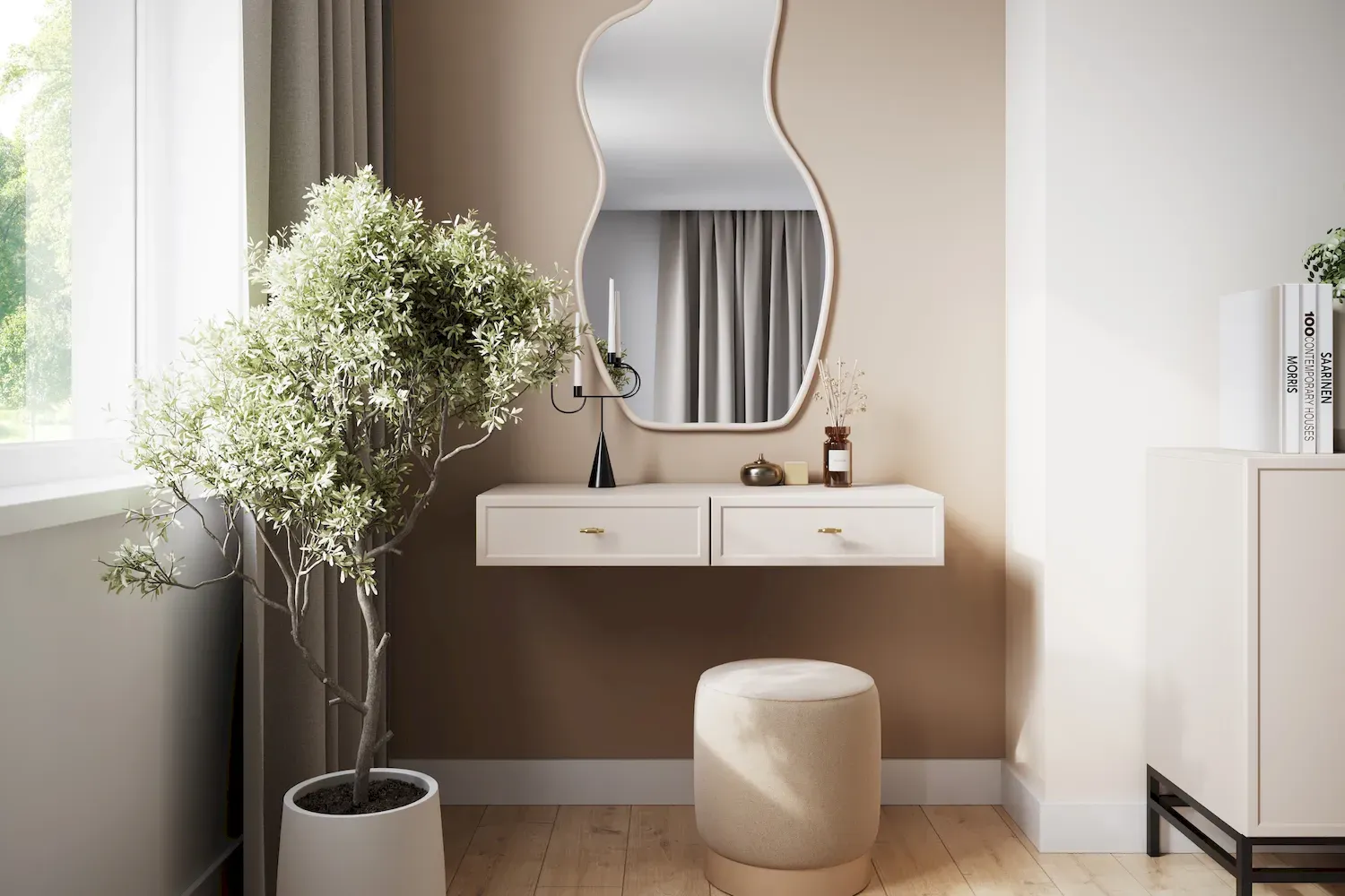 Toaletka wisząca z 2 szufladami LORINI 100 - cashmere uchwyt T-bar złoty - B_166709