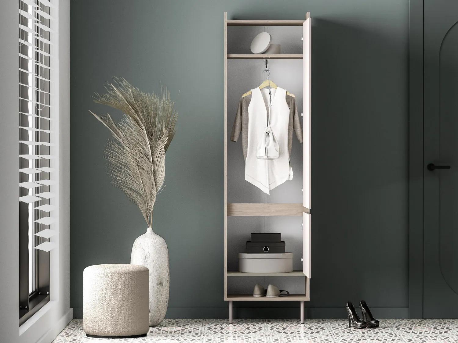 Szafa z drążkiem i półkami VOCO 54x200 L/P dąb cremona/kaszmir - 1VOCO01-001