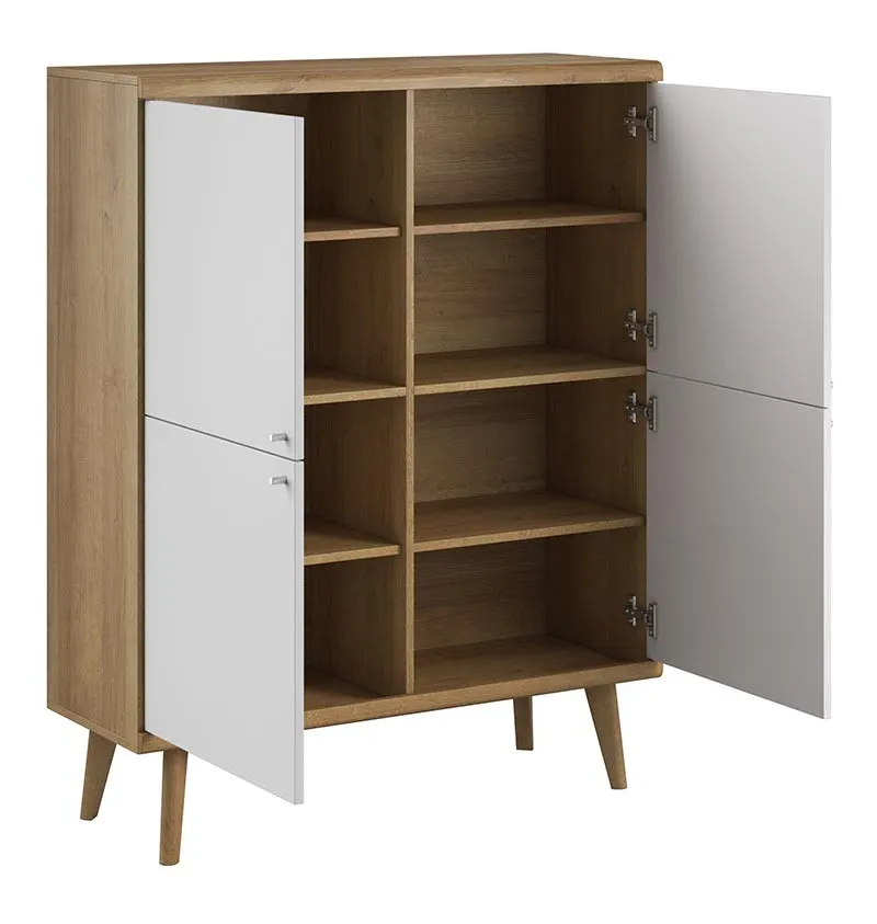 Komoda PRIMO wysoka 4-drzwiowa - biały dąb lineo - PRIMO_K107_DRB