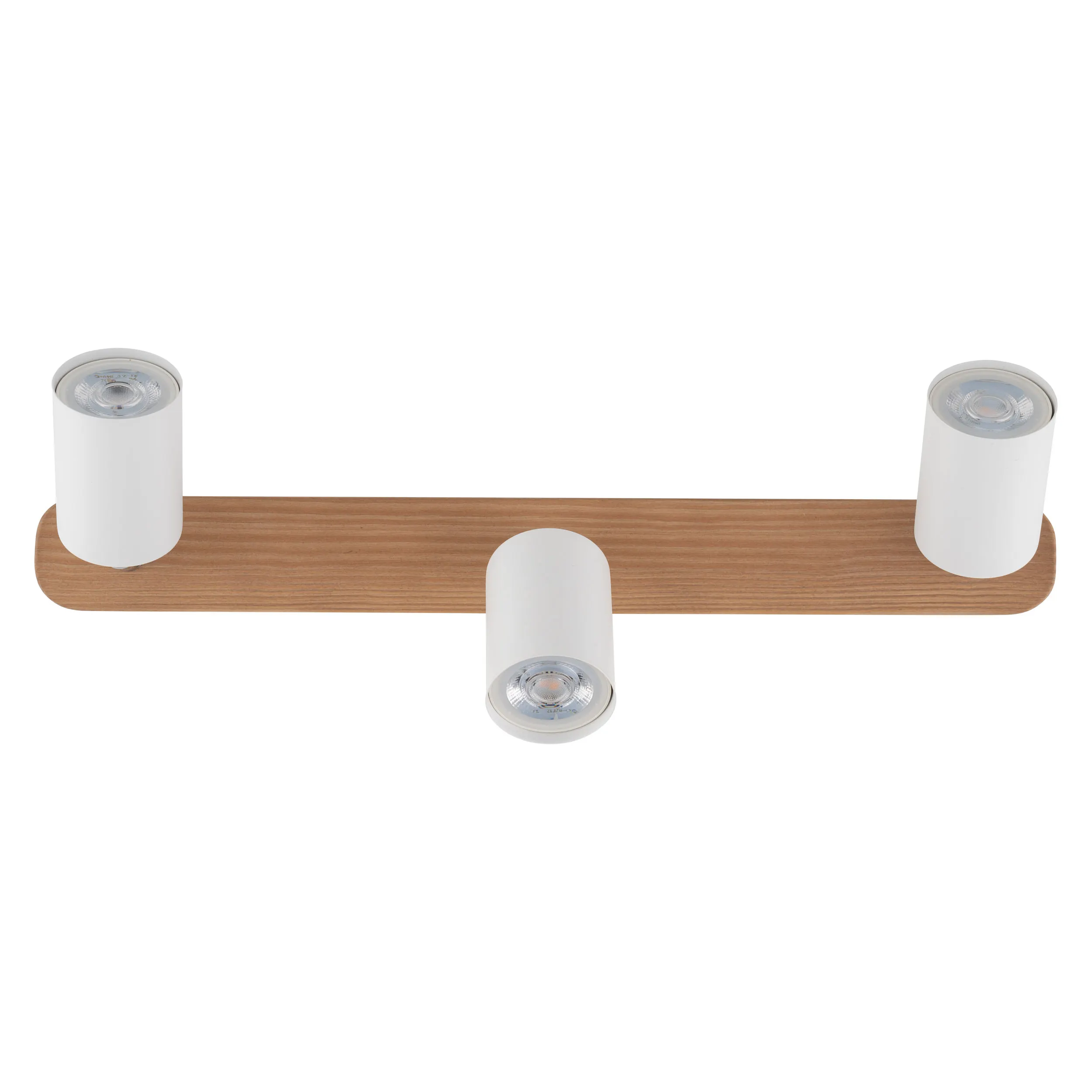 Lampa sufitowa TOP drewniana listwa z białymi regulowanymi reflektorami z chromowanymi elementami 53x18x14cm - TK_3296