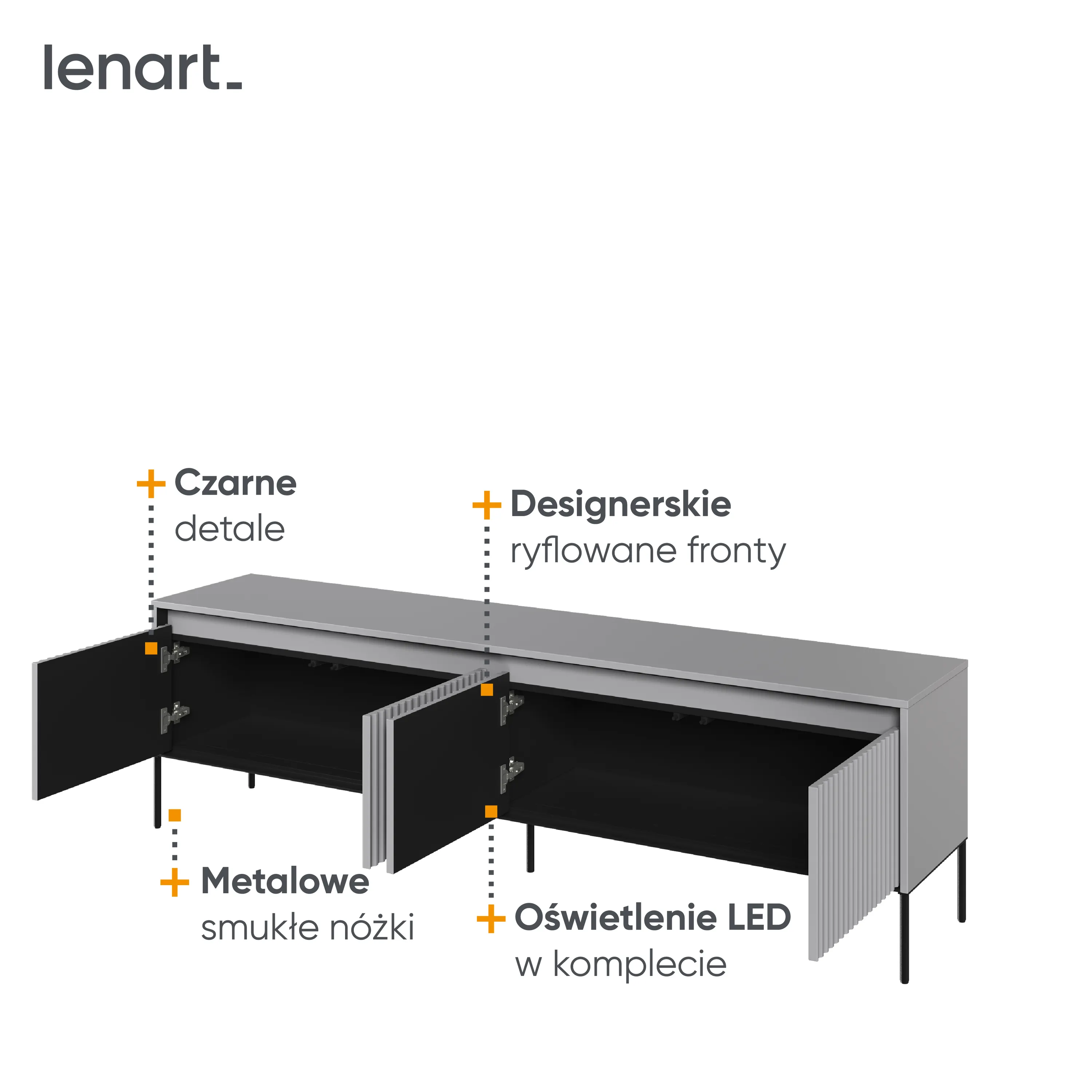 Szafka RTV z oświetleniem TREND TR-06 4D 192cm szary/czarny - TR6SC-V2