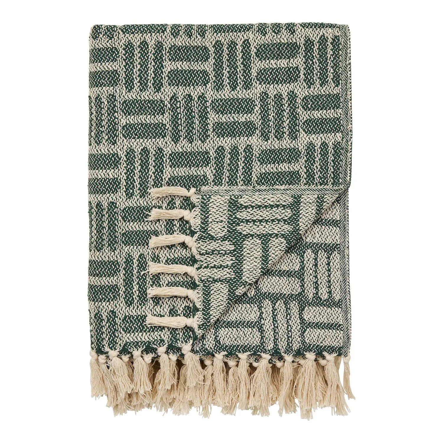 Koc bawełniany z frędzlami ADANA 130x180 cm zielony
