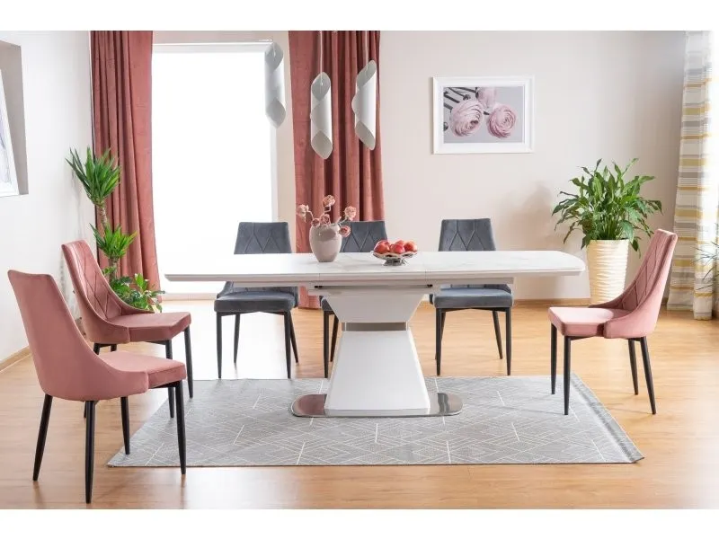 Stół rozkładany SATURN II CERAMIC 90x160(210) biały efekt marmuru - SATURNIICBB160