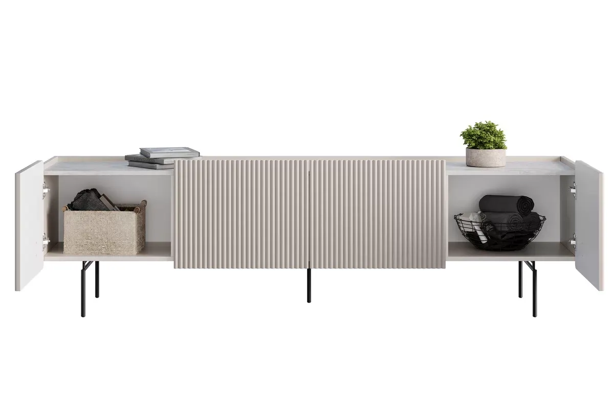 MALMI Szafka RTV 200 2D2SZ - cashmere / crema bianca / czarne nogi - B_162315