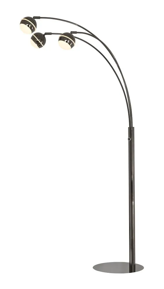 lampa stojąca, lampa podłogowa, trzy źródła światła, czarna lampa, metalowy stojak