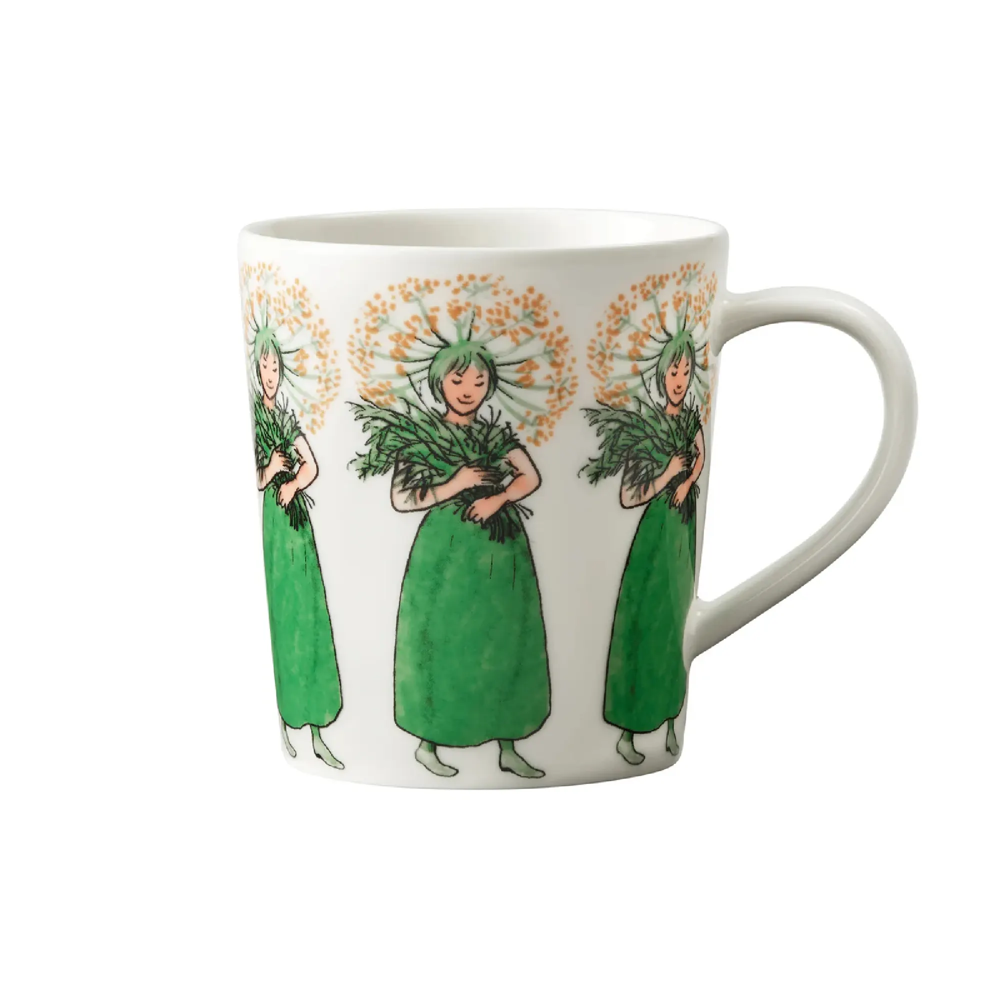 image mug, ceramiczny, zielona-sukienka, kwiaty, wzór-figurkowy
