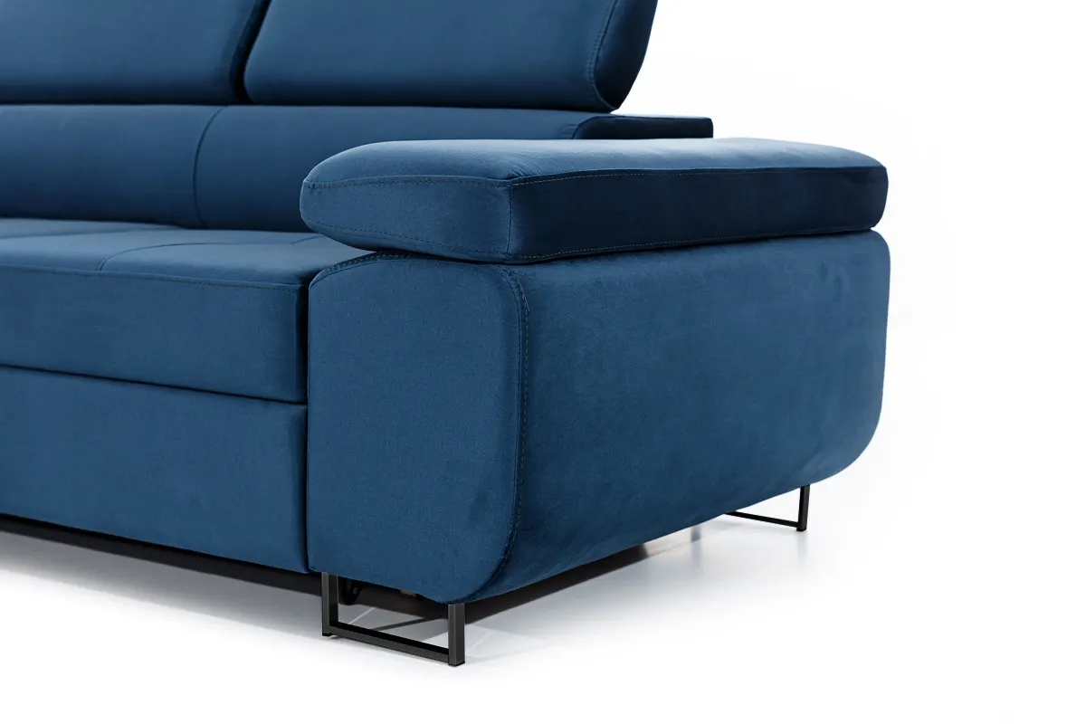 Narożnik lewostronny ANNABELLE L regulowane zagłówki nogi czarne tkanina Monolith 77 granatowy - B_165782