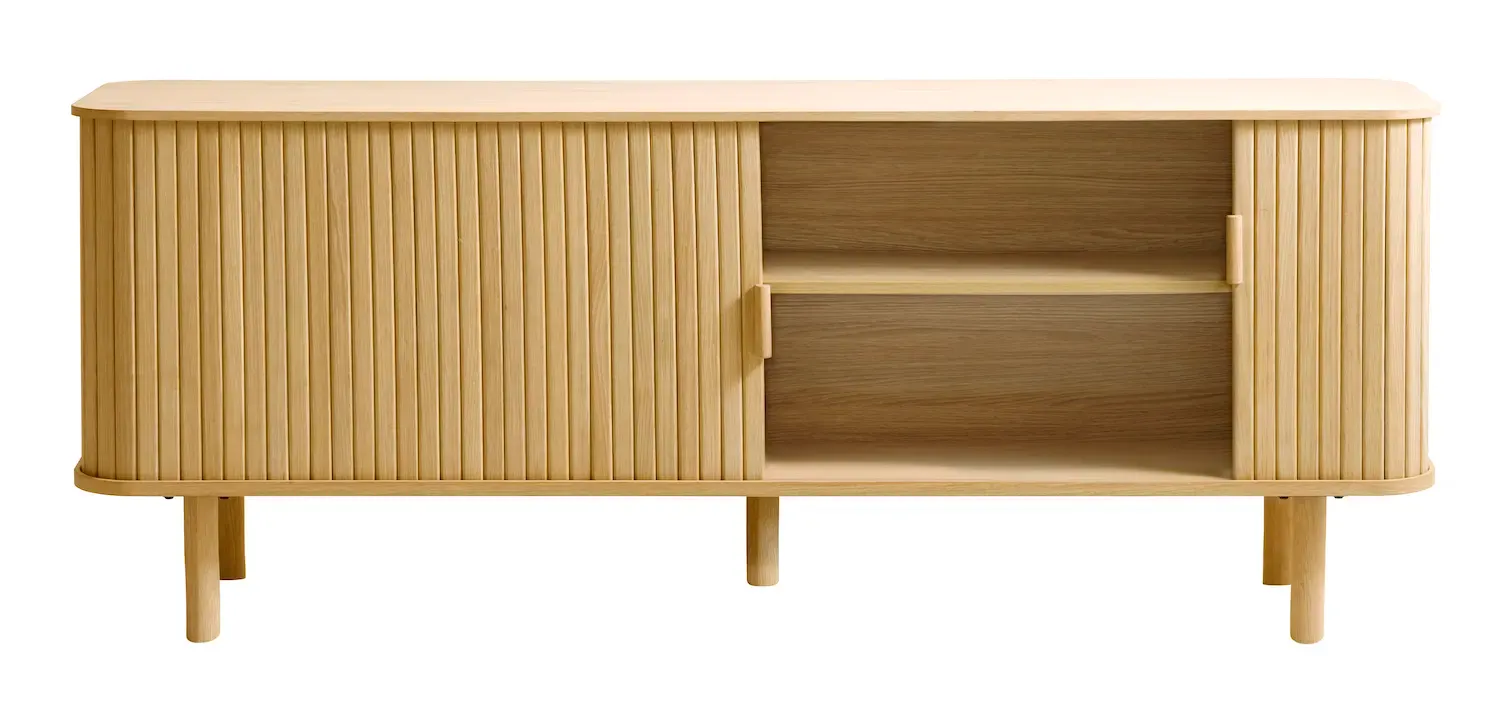 Szafka RTV 2-drzwiowa CAVO 160 cm ryflowana - dąb naturalny UNIQUE FURNITURE
