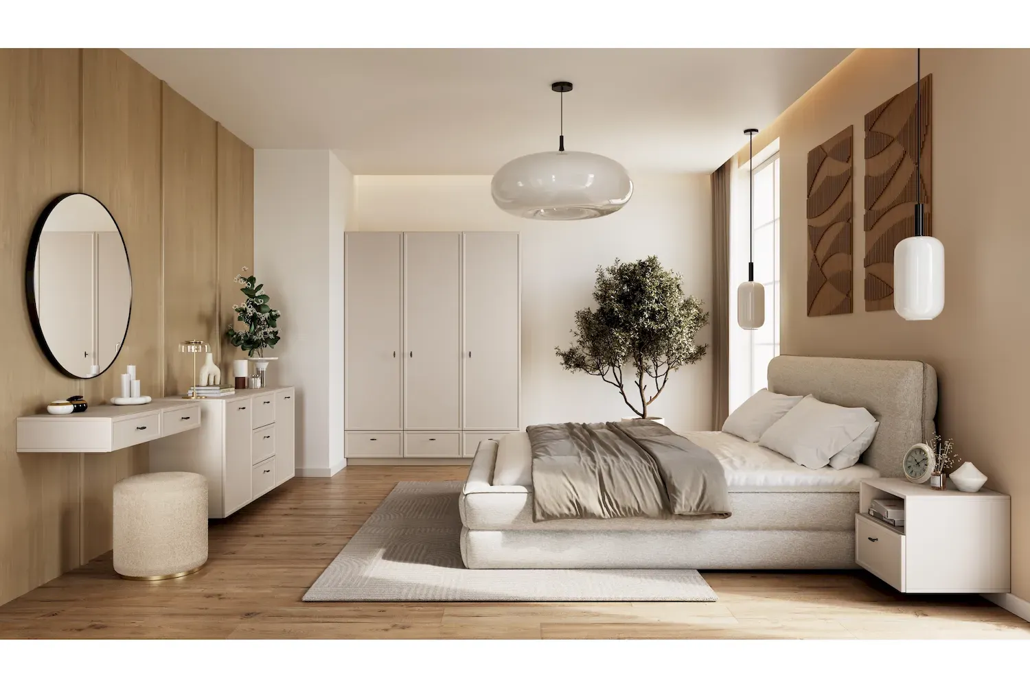 Szafa 3-drzwiowa z 3 szufladami LORINI 150 - cashmere T-bar czarny cokół - B_166716