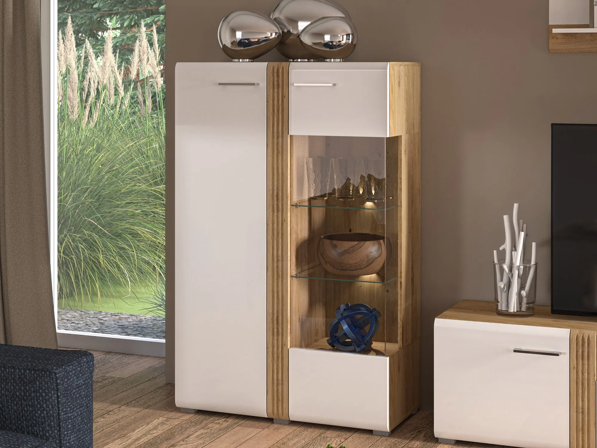 Witryna niska Adagio 03 Prawa dąb castello, biały połysk - 1ADAG03P-001