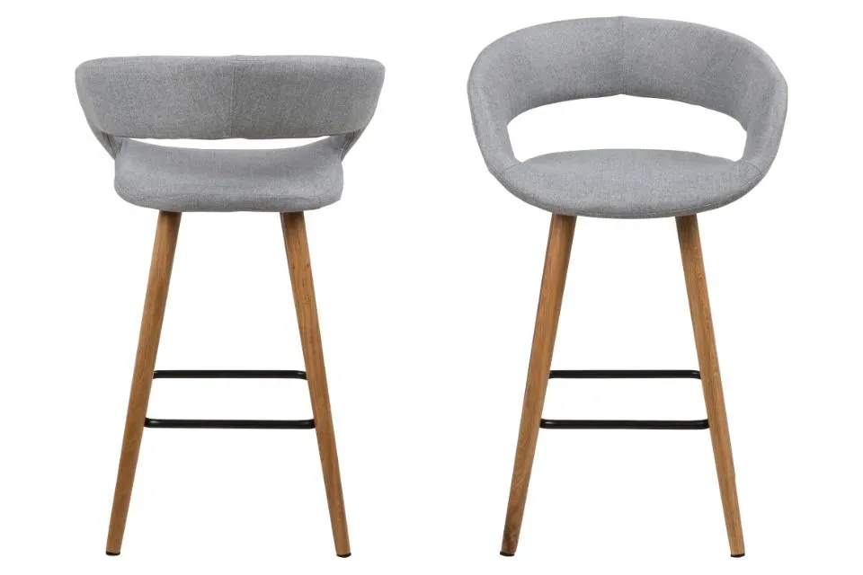 image bar stool, szary materiał, drewniane nogi, podnóżek, nowoczesne krzesło