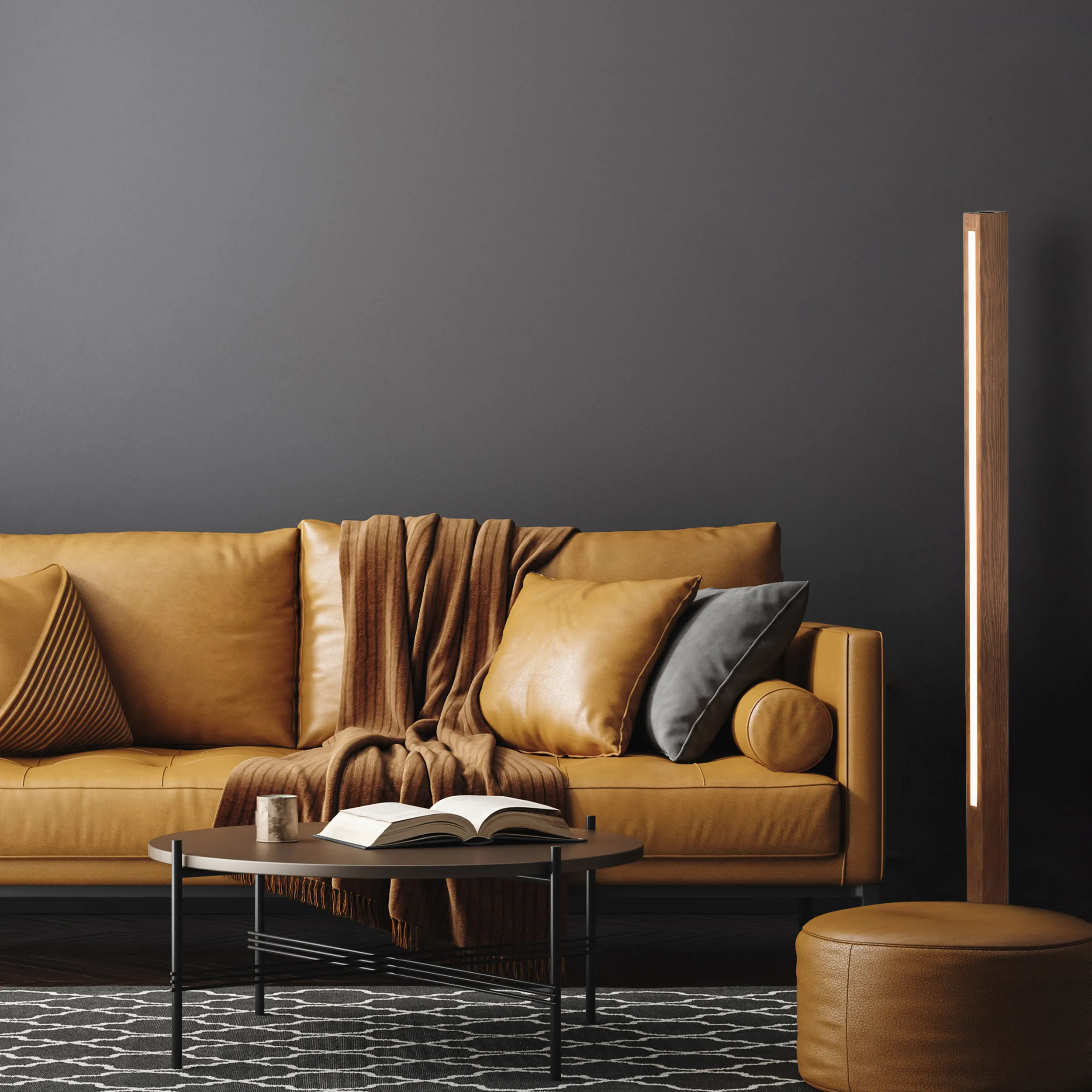 Lampa podłogowa TEO LED czarna podstawa ciemne drewno orzech 42x17cm - TK_1410