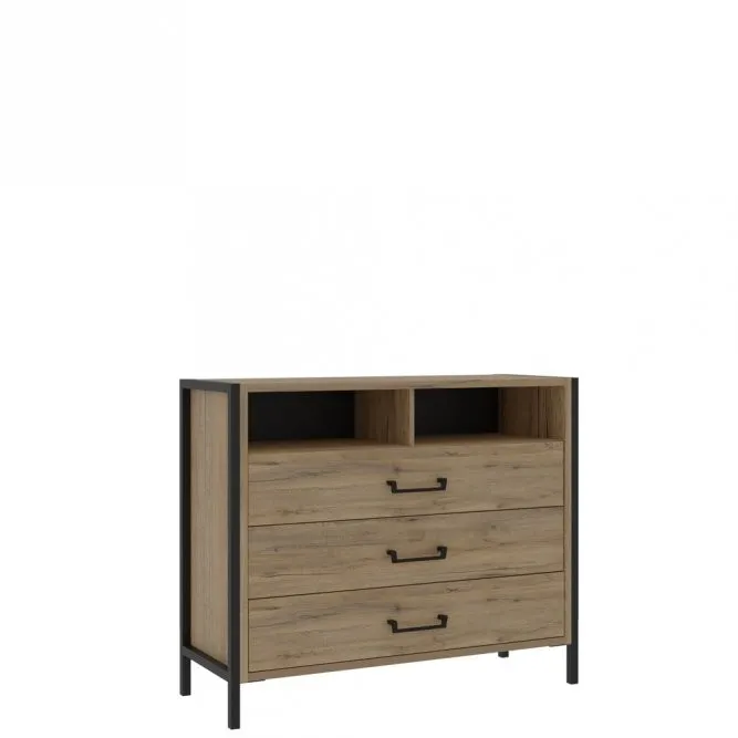 Komoda z 3 szufladami ORIENTAL TREE dąb Bartex, czarny