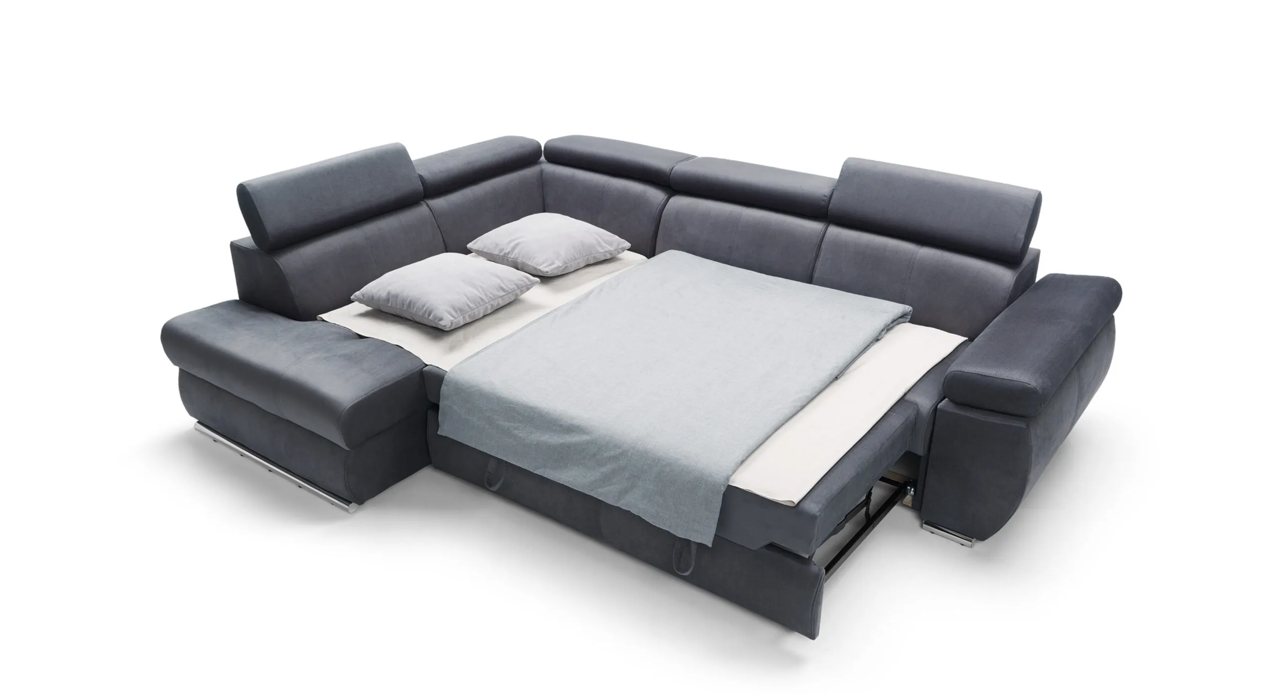 Narożnik z funkcją spania LIZBONA II lewostronny regulowane zagłówki i podłokietniki - szary - LIZBONAII_NAR_SOLAR96_L