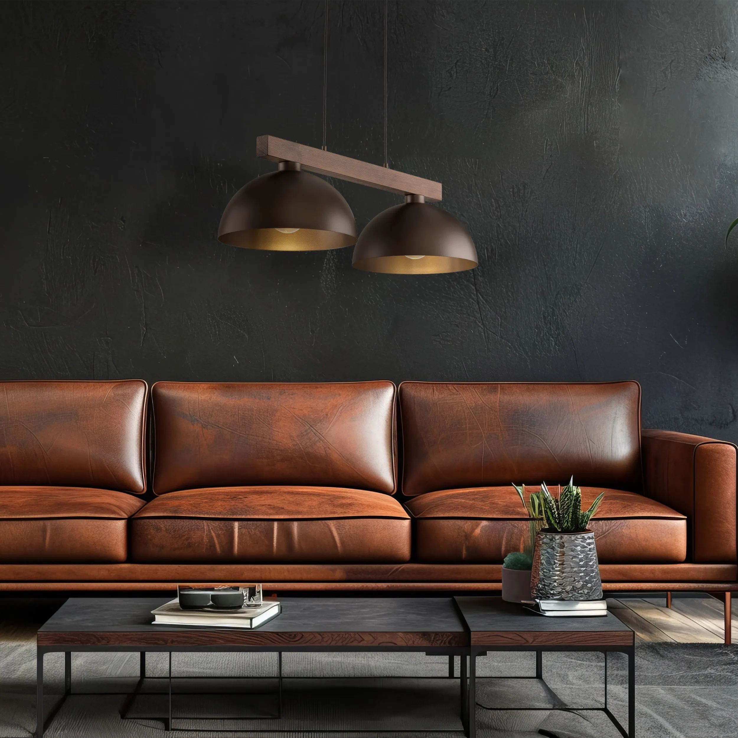 Lampa wisząca OSLO brązowa na listwie drewnianej 120x83x33cm - TK_4507