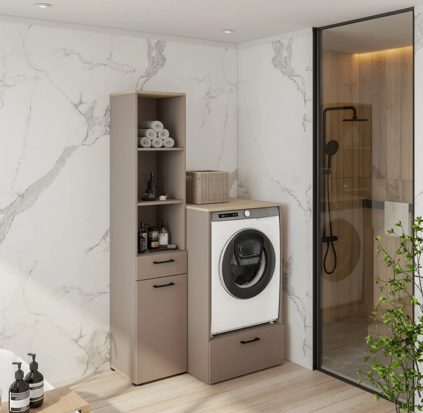 Regał z koszem na pranie i szufladą ROSA 197x40 congo efekt drewna - 30CDNO66