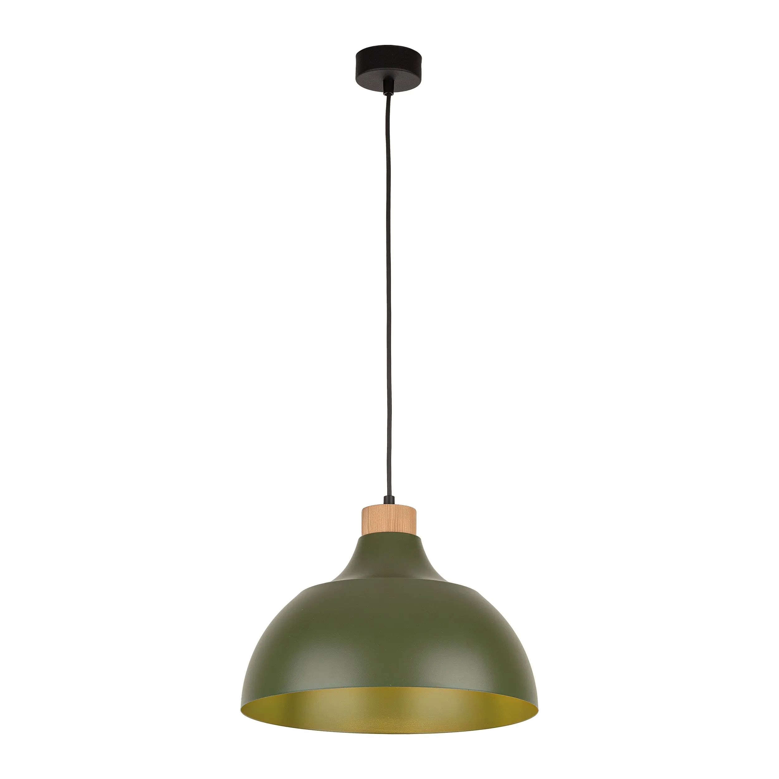 Lampa wisząca CAP zielona z drewnianym elementem na czarnym przewodzie i podstawie 170x34cm - TK_5665