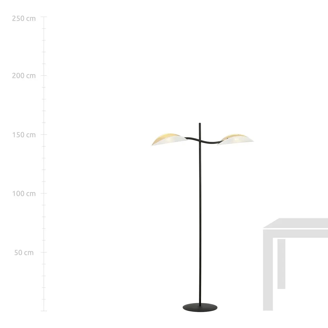 image lampa stojąca, kinkiet-słoneczny, metalowa podstawa, podwójne światło, nowoczesny styl