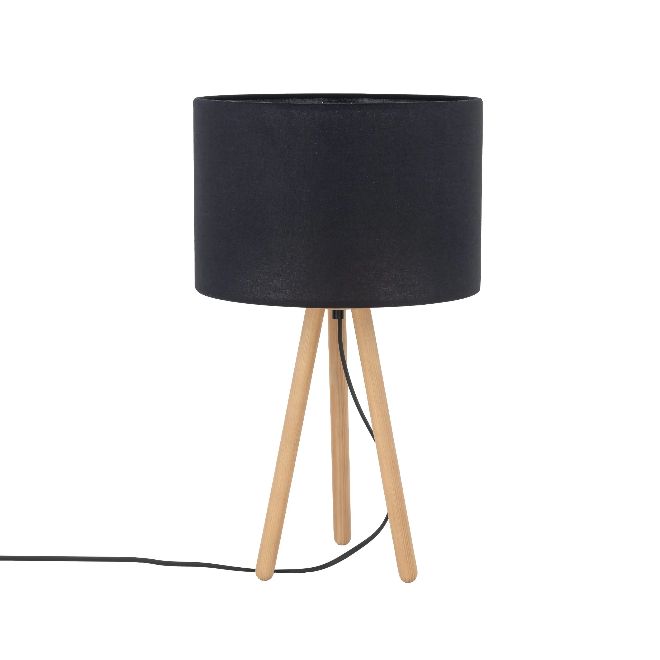 Lampka nocna TOKYO jasne drewniane nogi czarny okrągły abażur 52x30cm - TK_5293