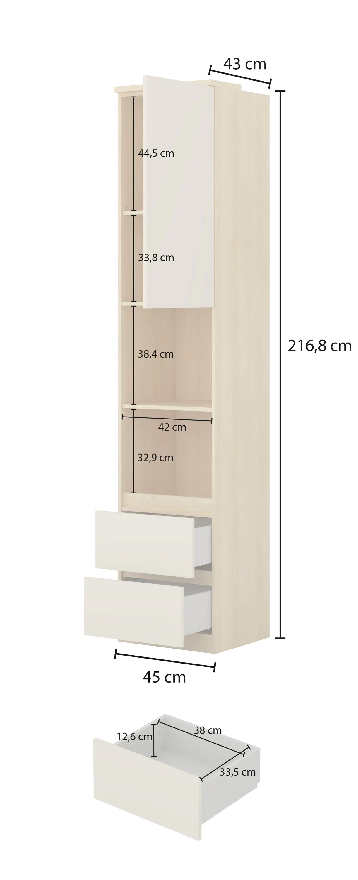 image szafka wysoka, szafka z półkami, drewniana szafka, szafka z szufladami, meble do przechowywania
