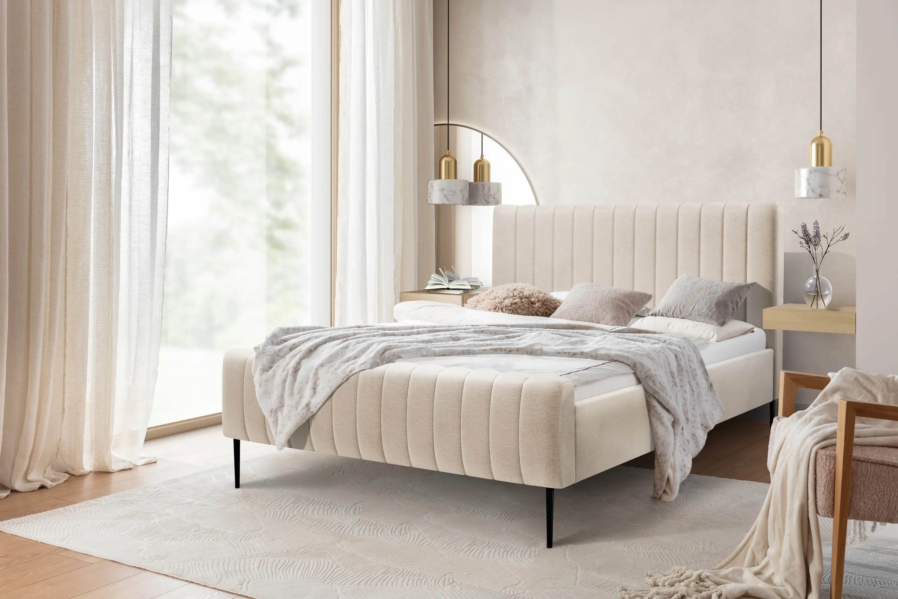 Łóżko Nicole / 160x200 / Perfect Harmony 07 / czarne nogi - beżowy - B_158667